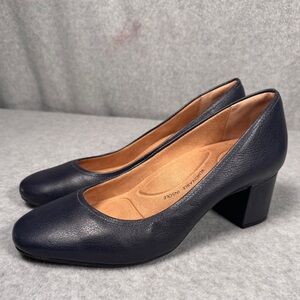 Women’s Brioso Dark Blue Leather Block Heel Pumps Comfortable Size 9.5